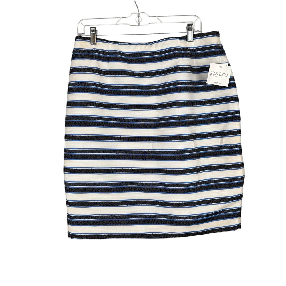 NWT KASPER Womens Striped Blue Pencil Skirt Size 14P Career Office Nautical